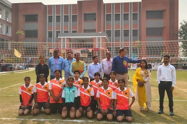 Volleyball match in progress at BITE Varanasi sports ground