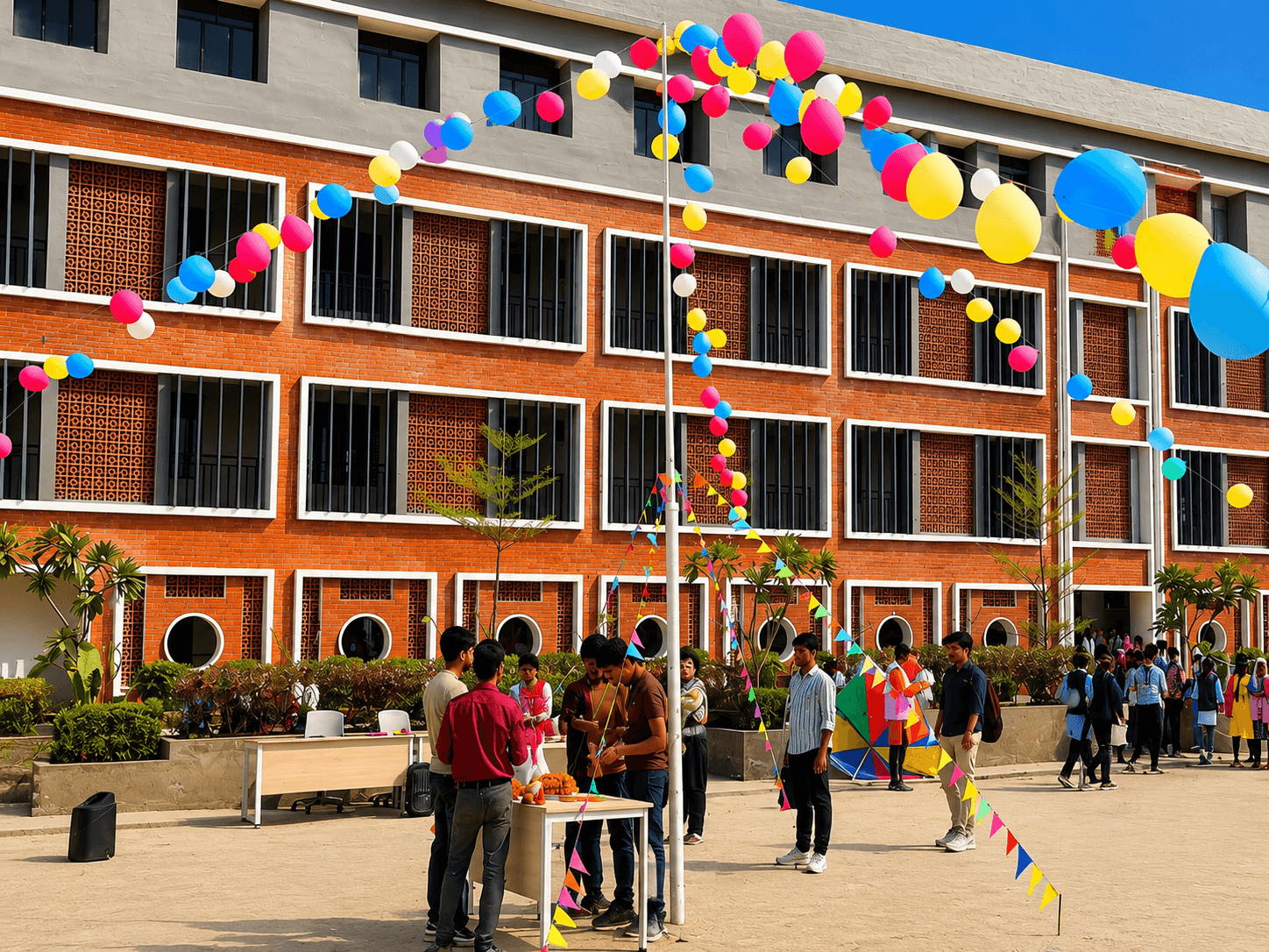 Holi Milan celebration at BITE Varanasi campus — students celebrating festival of colors